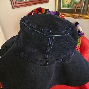 Vintage Navy Suede Leather Floppy Boho Hat